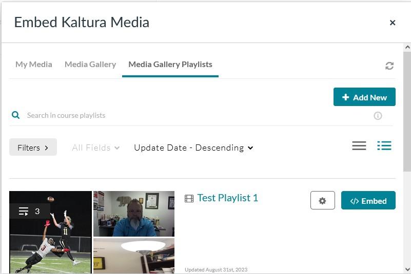 Screenshot of Kaltura BSE Embed Screen