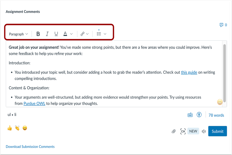 Rich Content Editor Features in SpeedGrader Canvas Baylor University