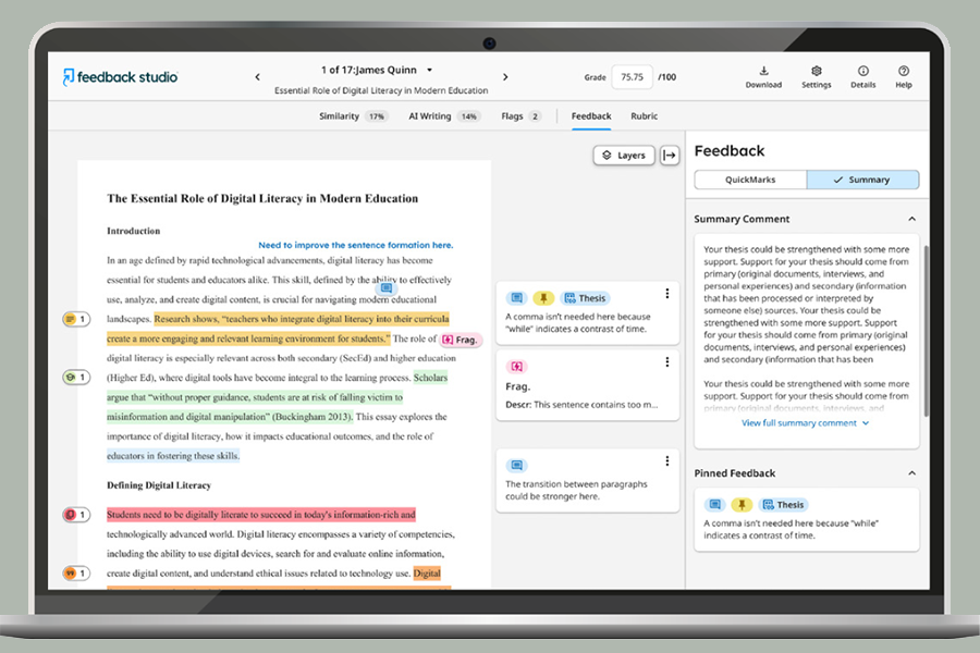 Screenshot of feedback studio on Mac Laptop